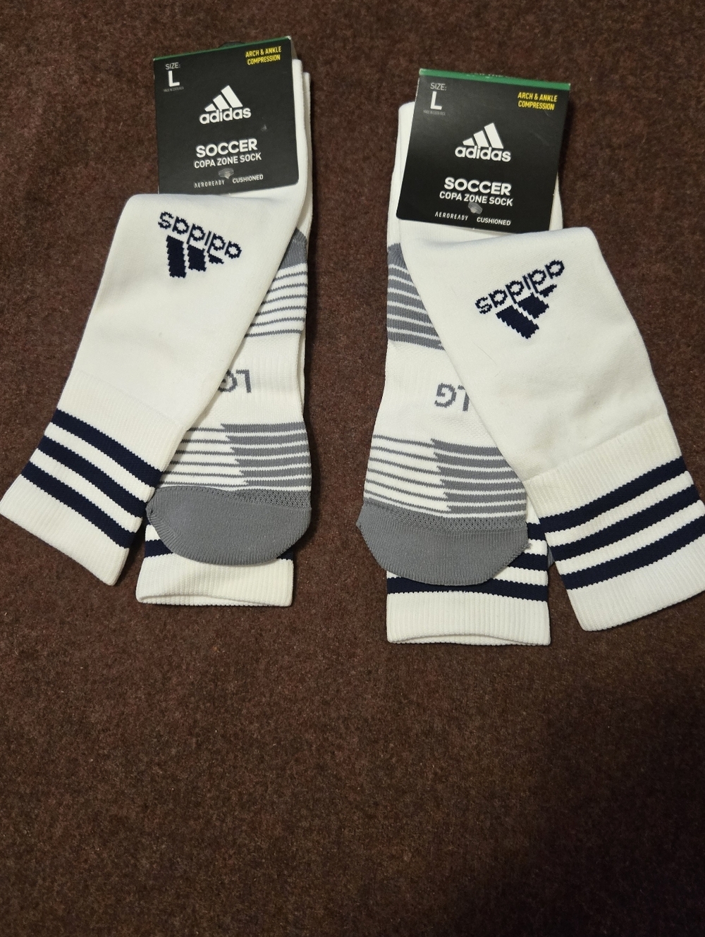 New! Adidas Soccer Socks Mens Or Ladies Large 2 Pair